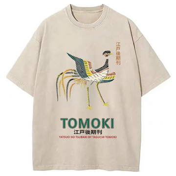 Personality fashion Japanese Divine Bird Washed T-Shirt