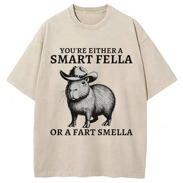 Personality fashion Retro Smart Fella Capybara 90s Washed T-Shirt