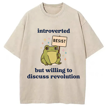 Personality fashion Introverted Resistance Frog Washed T-Shirt