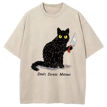 Personality fashion Don't Stress Meowt Cat Washed T-Shirt
