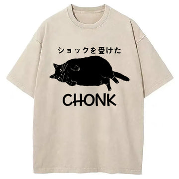 Personality fashion Chonk Cat Washed T-Shirt
