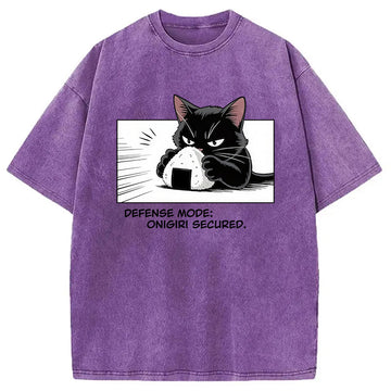 Personality fashion Defense Mode Onigiri Secured Washed T-Shirt