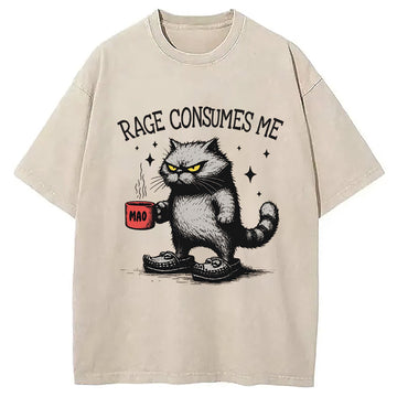 Personality fashion Rage Consumes Me Cat Washed T-Shirt