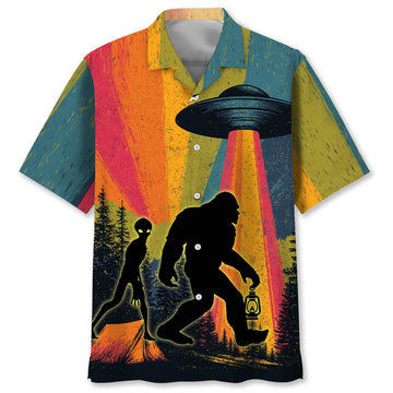 Bigfoot Alien Camping Night Vintage Hawaiian Shirt