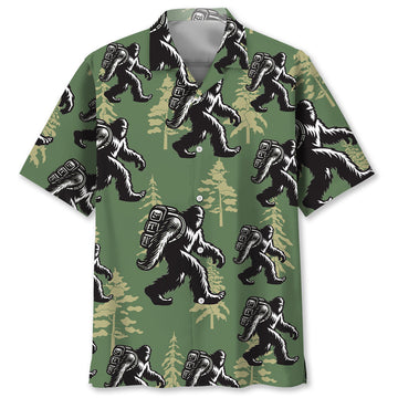 Bigfoot Hiking Gold Tree Hawaiian Shirt