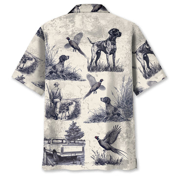 Retro Pheasant Hunting GSP Dog Button Down Hawaiian Shirt