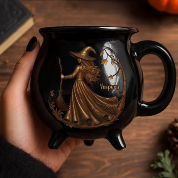 Midnight Witch - Personalized Halloween Black Ceramic Witch Mug - Halloween Gift For Family, Sisters, Friends, Siblings