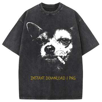Personality fashion Funny Smoking Chihuahua Washed T-Shirt