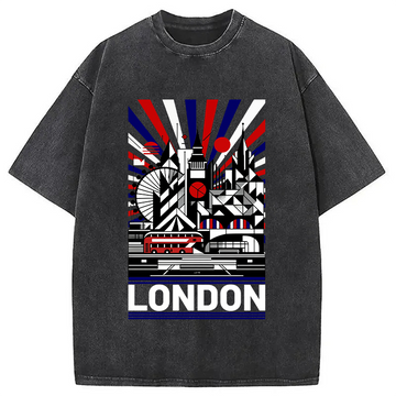 Personality fashion Geometry London Washed T-Shirt
