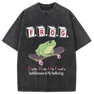 Personality fashion Frog Funny Meme Washed T-Shirt