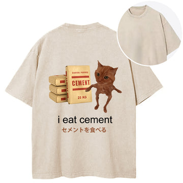 Personality fashion I Eat Cement Meme Back Washed T-Shirt