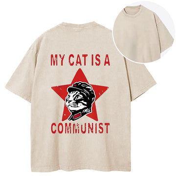 Personality fashion Funny Cat-ism Back Washed T-Shirt