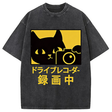 Personality fashion Cat Camera Washed T-Shirt