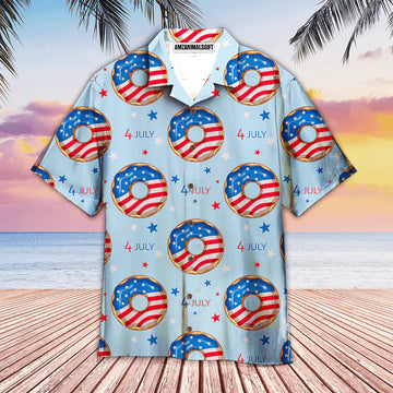 4th Of July Blue And Red Donuts American Flag Blue Aloha Hawaiian Shirts For Men Women, Gift For Summer, Friend, Family, Independence Day
