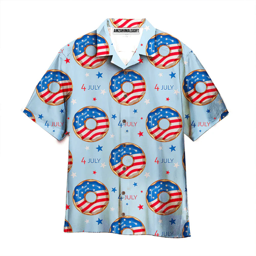 4th Of July Blue And Red Donuts American Flag Blue Aloha Hawaiian Shirts For Men Women, Gift For Summer, Friend, Family, Independence Day