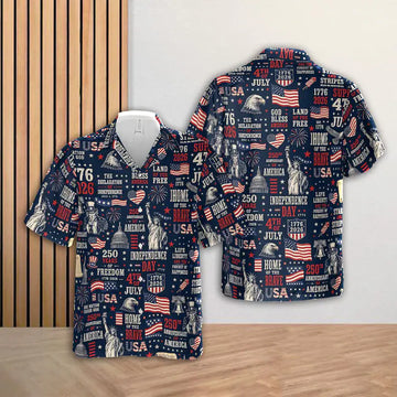 4th of July 2026 Hawaiian Shirt, 250th Anniversary USA Shirt, Patriotic American Flag Button Up, Independence Day 1776-2026 Gift