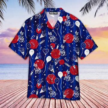 4th of July Seamless Hawaiian Shirt, Patriotic USA Party Aloha Shirt, Independence Day Fireworks Shirt, Summer Shirt for Men Women