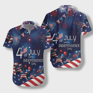 4th of July Watercolor Hawaiian Shirt, American Flag Fireworks Shirt, Patriotic Aloha Shirt, Independence Day Outfit, Summer USA Party Shirt