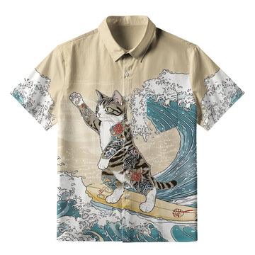 Personality fashion  Cat Surfing Button-up Shirt