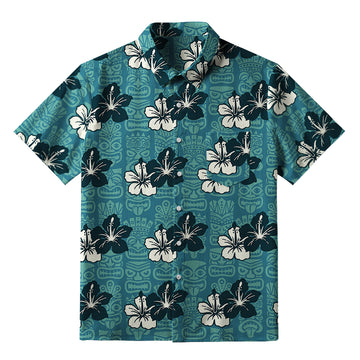 Personality fashion  Floral Escape Teal Button-up Shirt