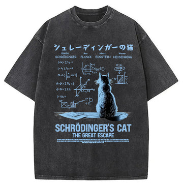 Personality fashion Schrodinger's Cat Escape Plan Washed T-Shirt