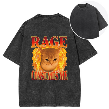 Personality fashion Rage Consumes Me Edgy Funny Cat Meme Back Washed T-Shirt