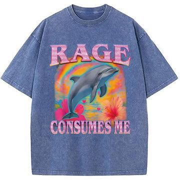 Personality fashion Rage Consumes Me Dolphin Meme Washed T-Shirt