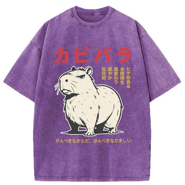 Personality fashion Angry Capybara Japan Washed T-Shirt