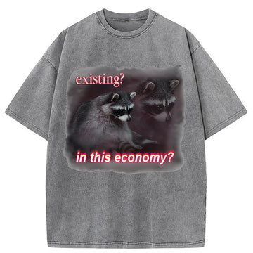 Personality fashion Economy Raccoon Meme Washed T-Shirt