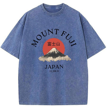 Personality fashion Japan Mount Fuji Sun Unisex Washed T-Shirt
