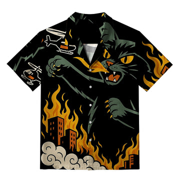 Personality fashion  City Destroyer Cat Monster Aloha Hawaiian Shirt