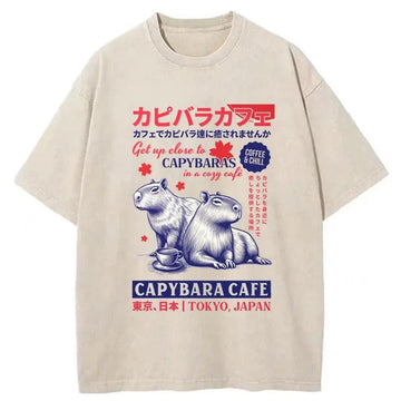 Personality fashion Tokyo Japan Capybara Cafe Washed T-Shirt