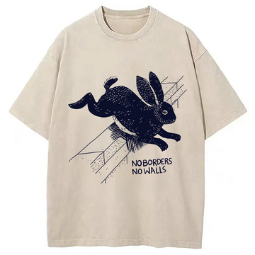 Personality fashion No Borders No Walls Bunny Washed T-Shirt
