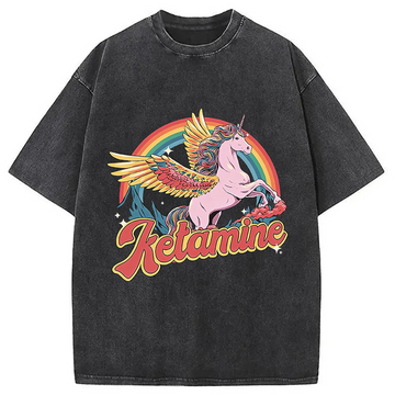 Personality fashion Ketamine Horse Washed T-Shirt