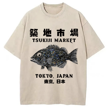 Personality fashion Tokyo Tsukiji Market Washed T-Shirt