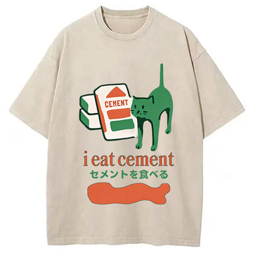 Personality fashion Cement Cat Washed T-Shirt
