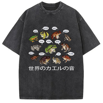 Personality fashion Frog Sounds From Around The World Washed T-Shirt