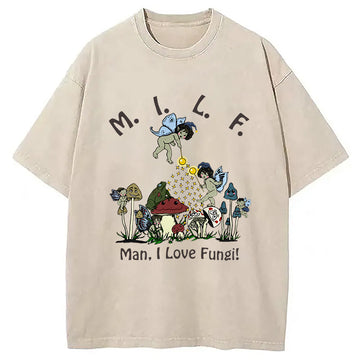 Personality fashion Man I Love Fungi Washed T-Shirt