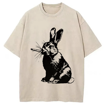 Personality fashion Funny Rabbit Smoking Washed T-Shirt