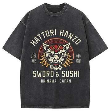 Personality fashion Hattori Lion Washed T-Shirt