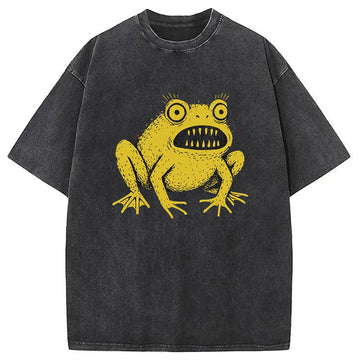 Personality fashion Horrible Japanese Frog Vintage Washed T-Shirt