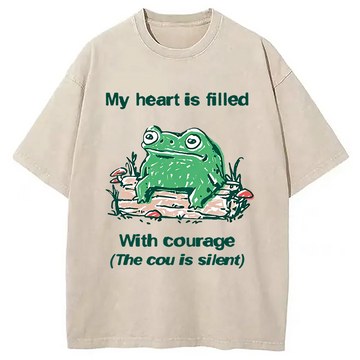 Personality fashion My Heart Is Filled With Courage Frog Washed T-Shirt