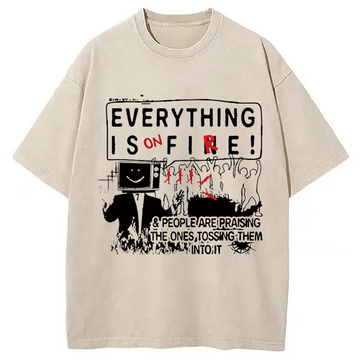 Personality fashion Everything is on Fire People Washed T-Shirt