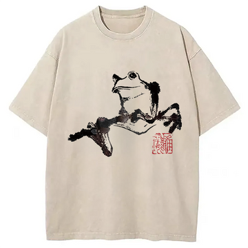 Personality fashion Sad Frog Washed T-Shirt