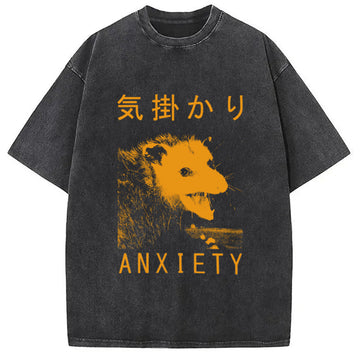 Personality fashion Anxiety Japanese Opossum Washed T-Shirt