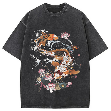 Personality fashion Koi Fish Washed T-Shirt