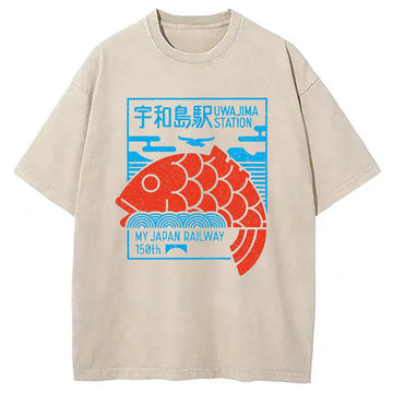 Personality fashion My Japan Railway Washed T-Shirt