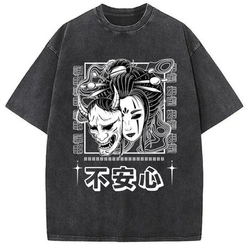 Personality fashion Japanese Skull And Women Washed T-Shirt