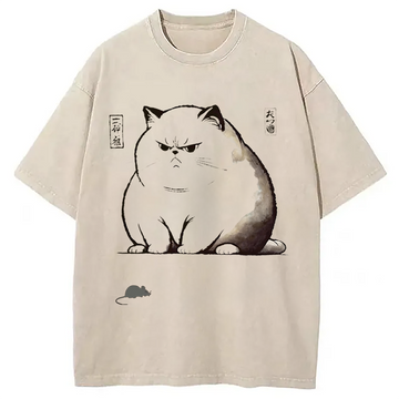 Personality fashion Ukiyo-e Cat Washed T-Shirt