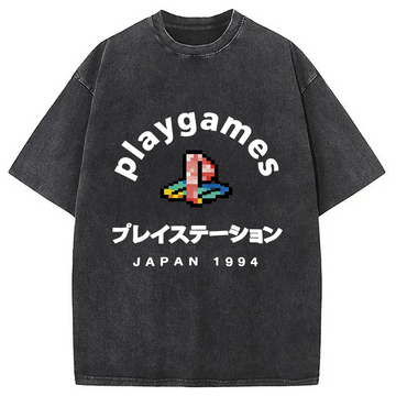 Personality fashion Play Games Japan Washed T-Shirt